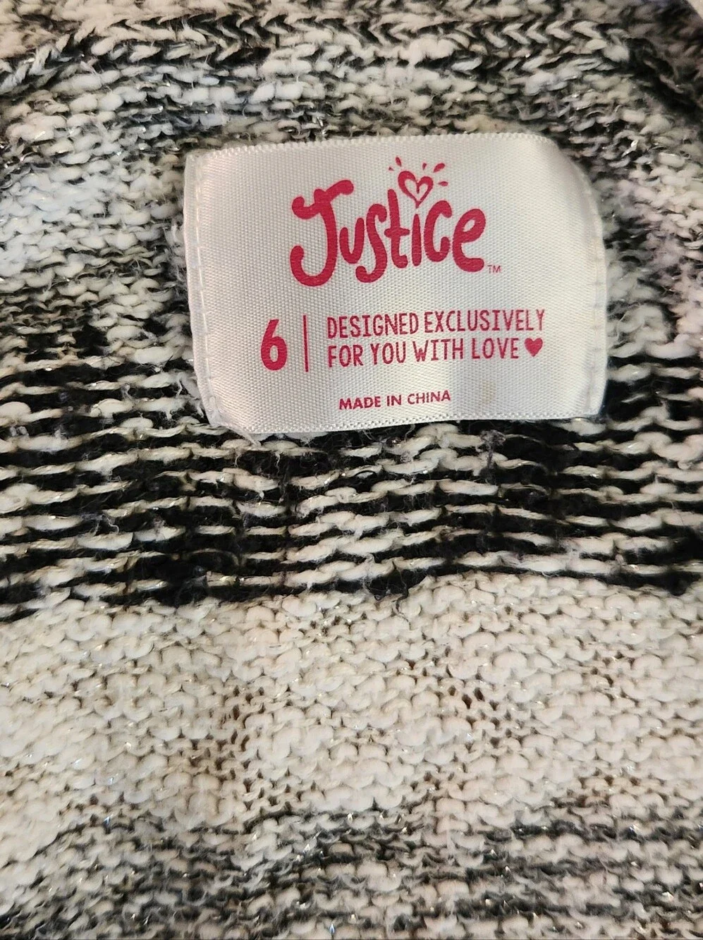 Justice Black & White Striped Fringed Open-Front Cardigan w Pockets - Girls 6
